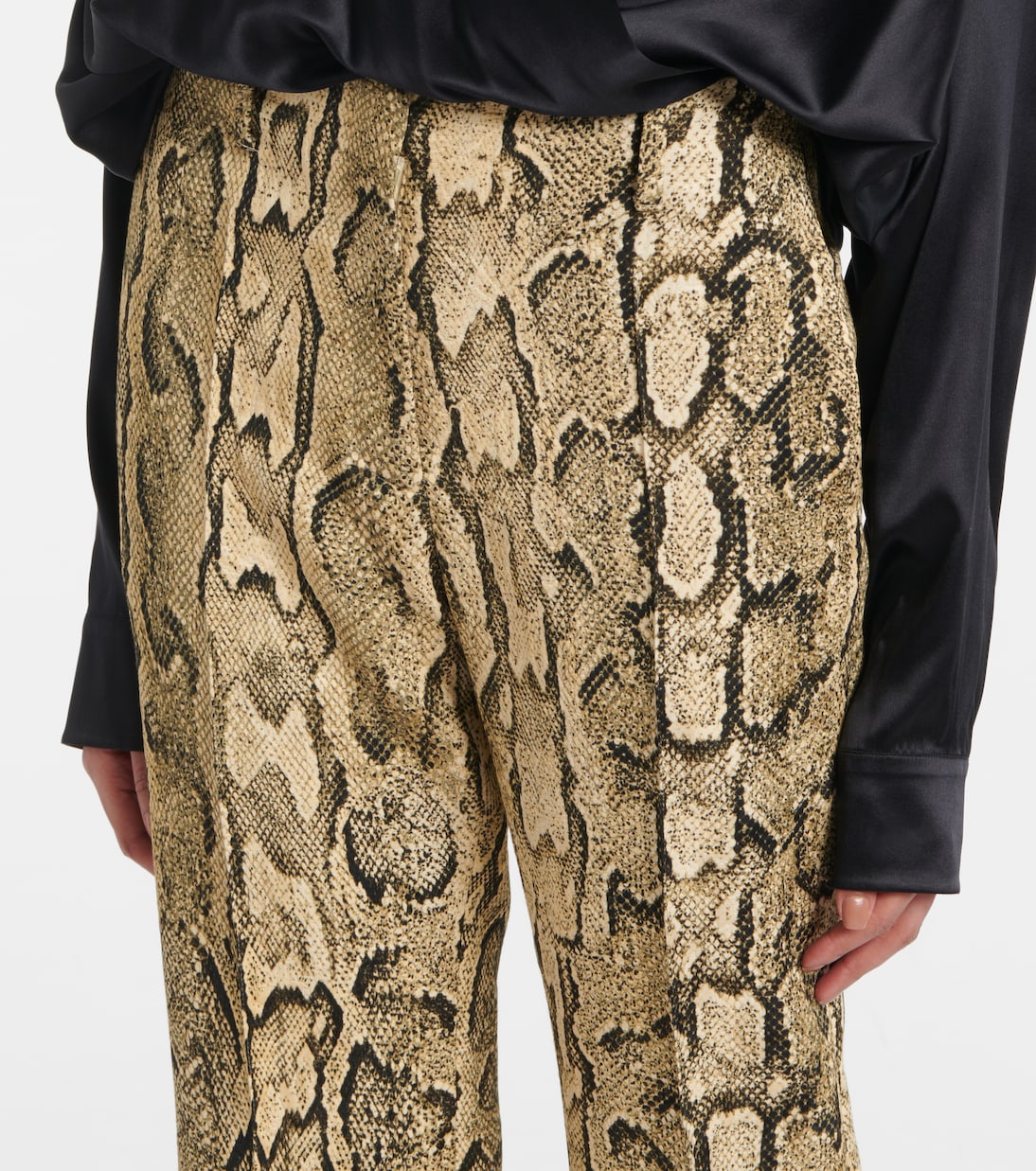 Расклешенные жаккардовые брюки со змеиным принтом и средней посадкой Dries Van Noten, бежевый — фото 4