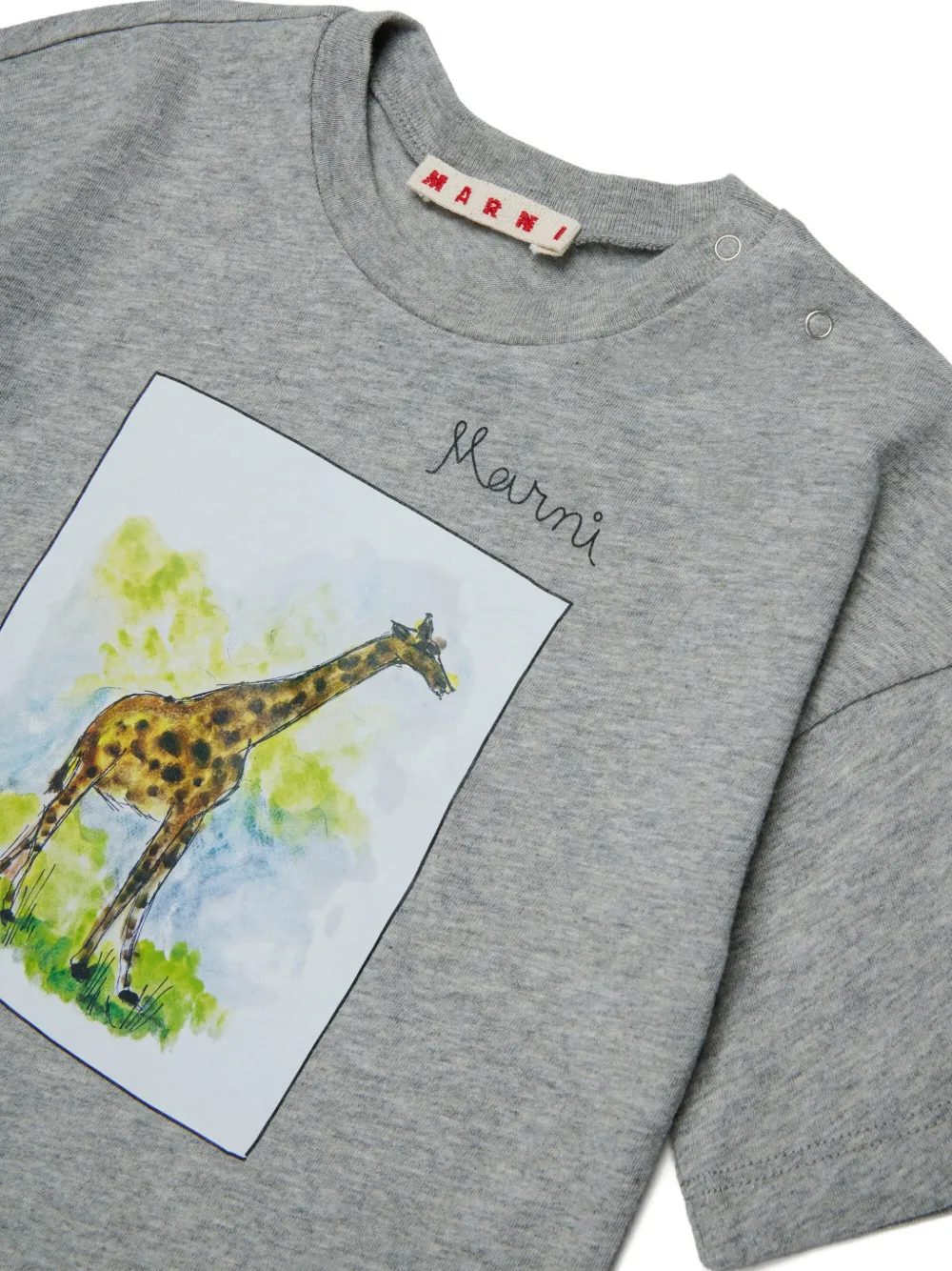 Футболка с изображением жирафа Marni Kids, серый — фото 3