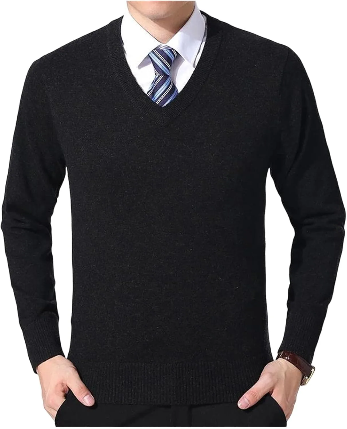 

Мужской свитер V-образного выреза Slim Fit мягкий и теплый