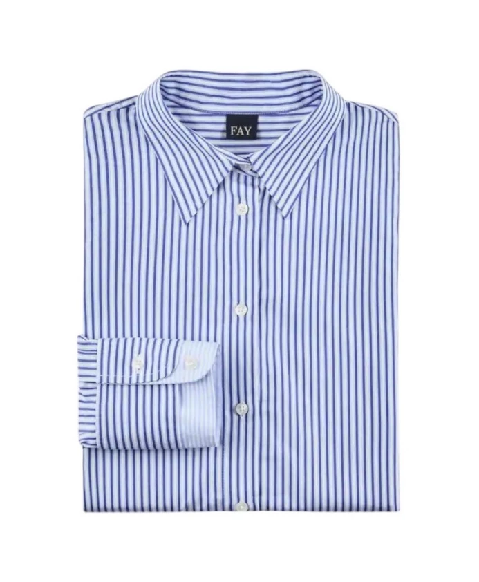 

Полосатая хлопковая рубашка с длинными рукавами Fay, синий