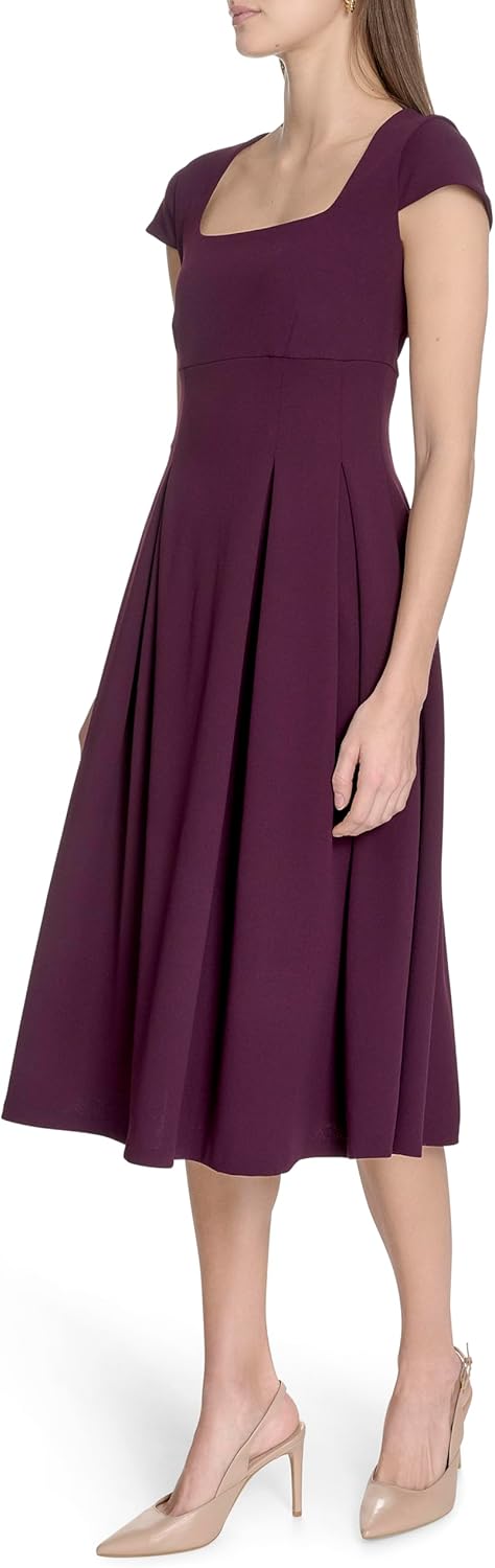 Женское платье миди Calvin Klein из крепа с короткими рукавами, Aubergine — фото 3