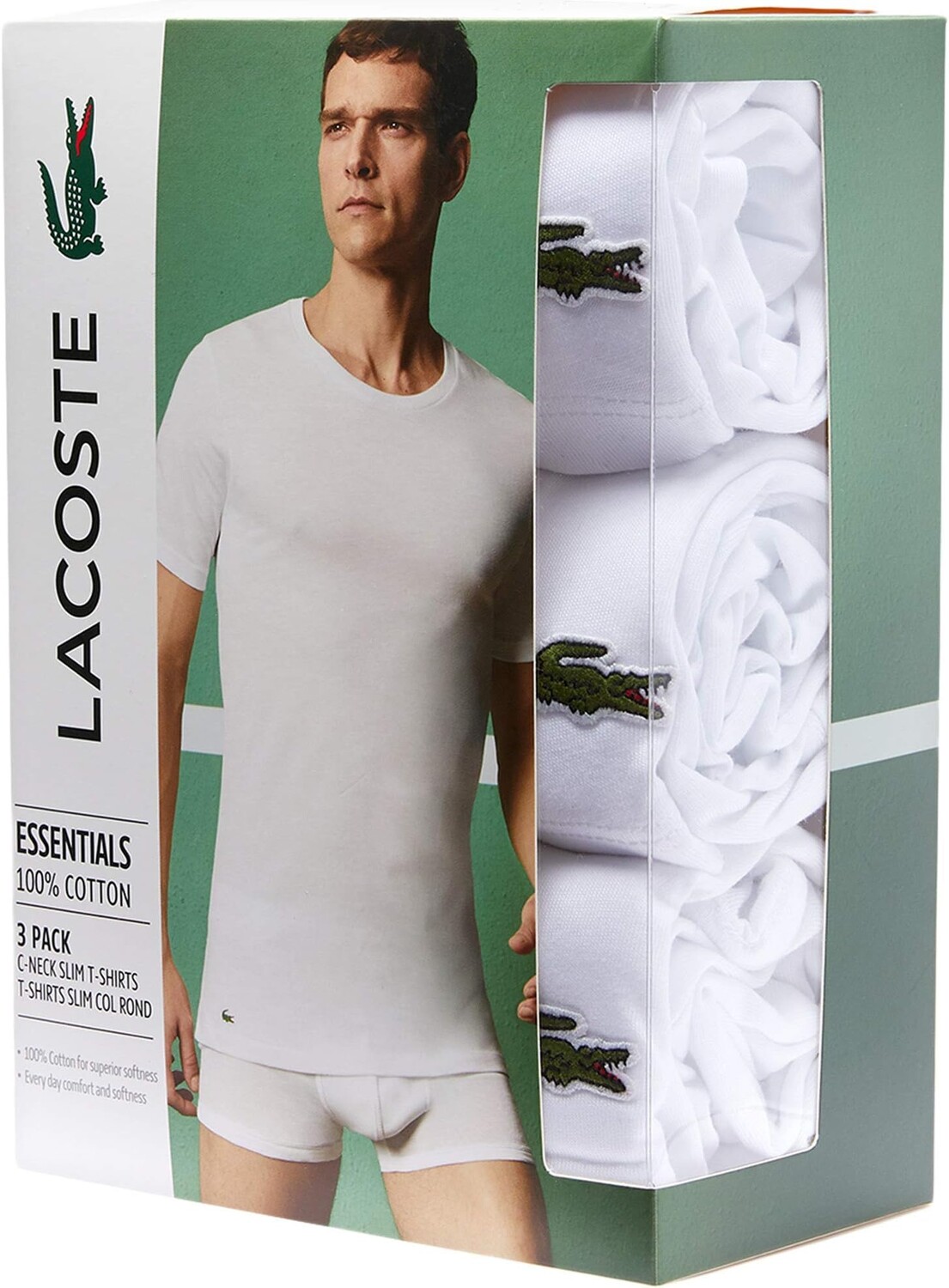 Комплект из 3 футболок Slim Fit Essential с круглым вырезом Lacoste, черный — фото 2
