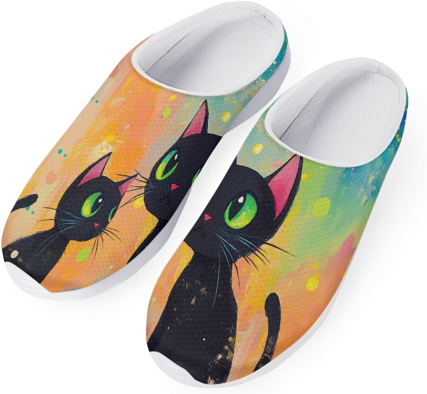 Сабо Forchrinse Cat Rainbow Sky унисекс для сада, удобные тапочки для медсестры, с поддержкой свода стопы, для ходьбы, мужские и женские, Cat Splash Ink — фото 2