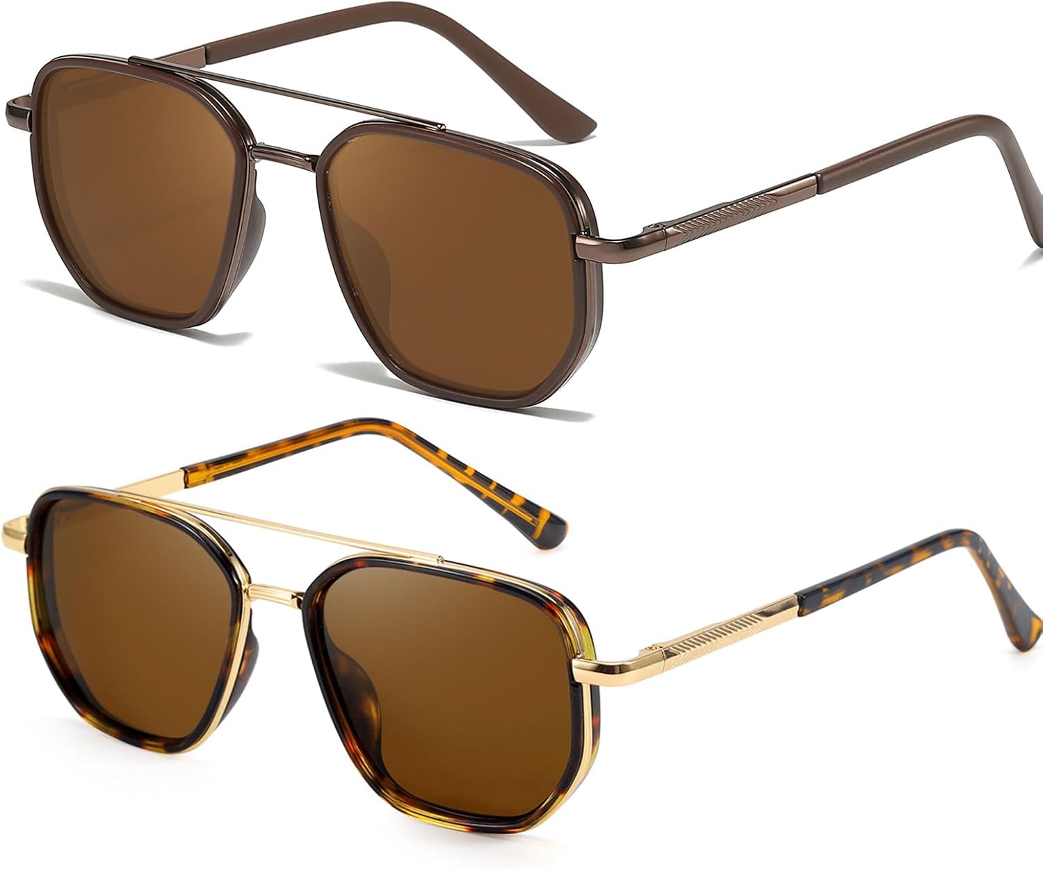 

SODQW 2 шт. Солнцезащитные очки-авиаторы квадратной оправы, не спутывающиеся, для женщин, для вождения и путешествий, защита от УФ-излучения, A06- Tortoise/Brown+brown/Brown