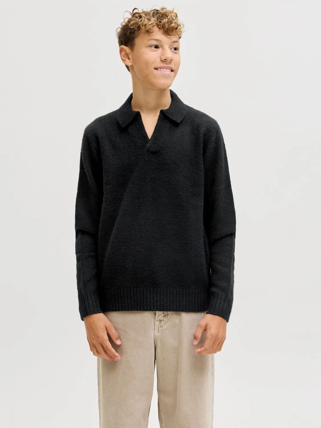 Свитер с воротником-стойкой, JACK & JONES Junior, черный — фото 3