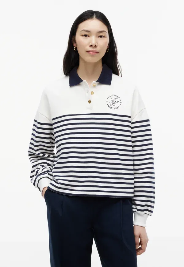 Свитшот Tommy Hilfiger Roundal collar roundl, цвет широкий экрю/тёмный ночной синий