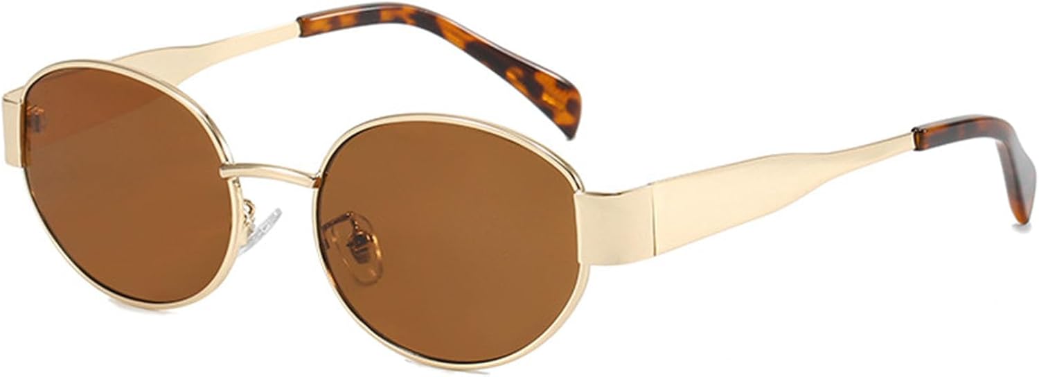 

Ретро-очки овальной формы для женщин и мужчин, модный дизайн с металлической оправой, классический черный цвет, защита от УФ-излучения UV400 Bsreyeop, Gold Frame/Brown Lens F3