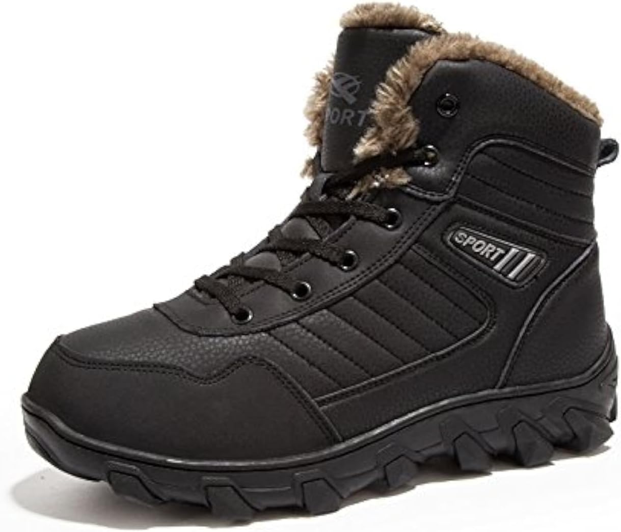 

Мужские зимние снежные ботинки с теплой подкладкой, противоскользящие кожаные кроссовки средней высоты для походов, работы, вождения и активного отдыха, водонепроницаемые легкие туфли Veslexth, черный