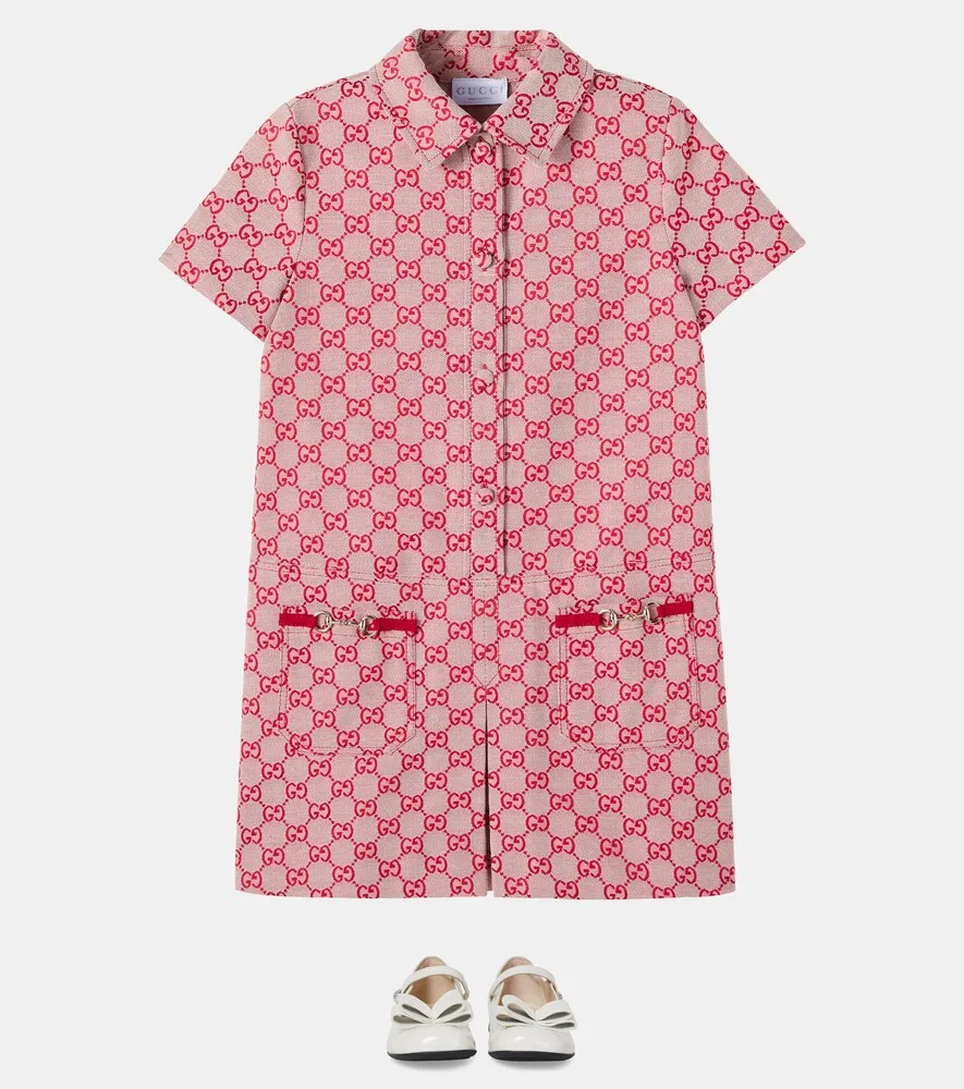 Платье GG из хлопковой смеси Gucci Kids, красный — фото 2