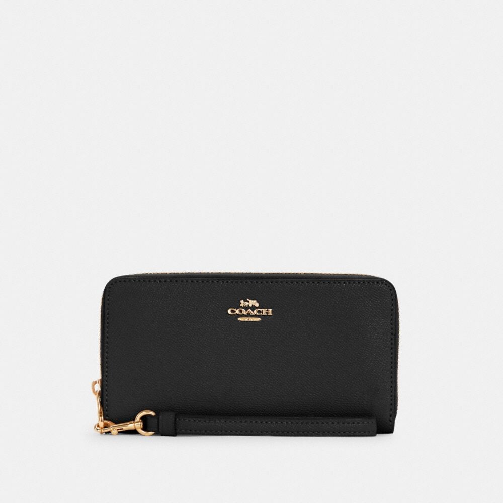 

Большой кошелек COACH Long Zip Around, золотой/черный