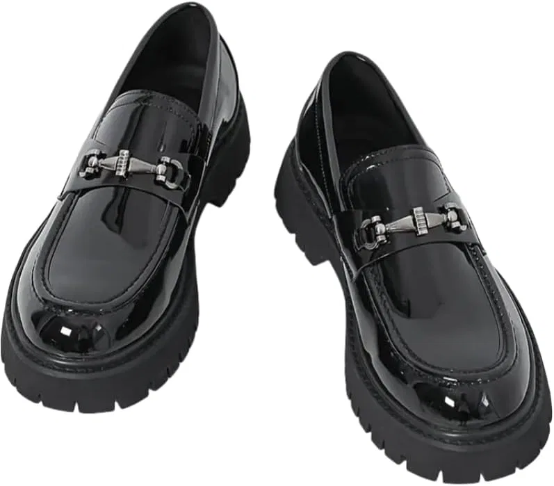Лоферы мужские классические, глянцевые, на толстой подошве, Bright Black FmShi