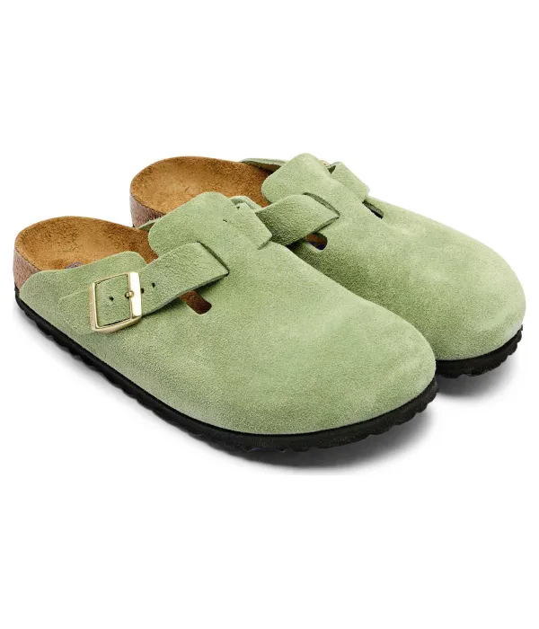 Бостонские мюли, кожаные сандалии Birkenstock, зеленый — фото 3
