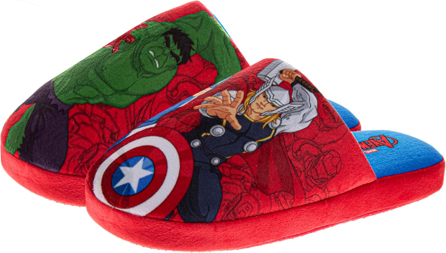 Тапочки Josmo Marvel Avengers для мальчиков, домашние теплые мягкие детские тапочки с Капитаном Америкой, Халком, Тором, Железным человеком, размеры 11-13 для маленьких детей, 1-5 для больших детей, 7-14 для взрослых, красный/синий — фото 4