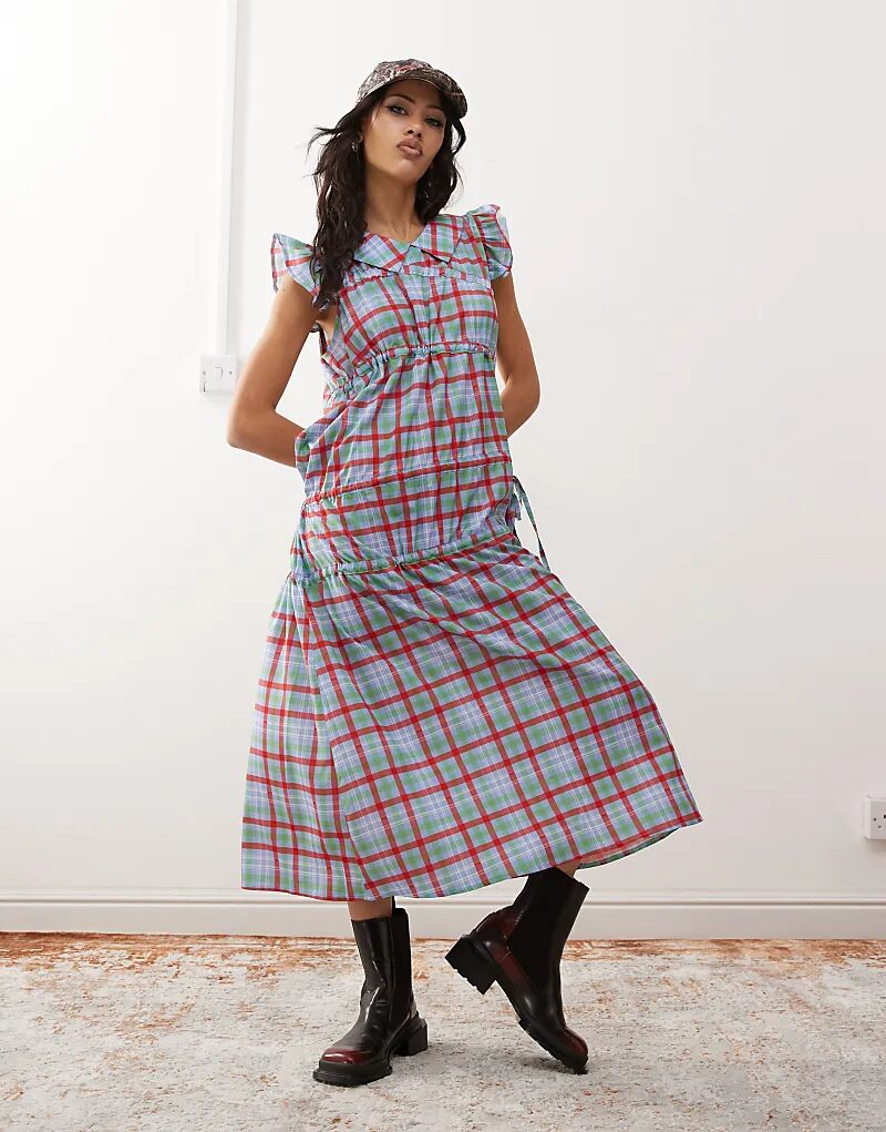 

Платье макси Reclaimed Vintage с асимметричными сборками и воротником