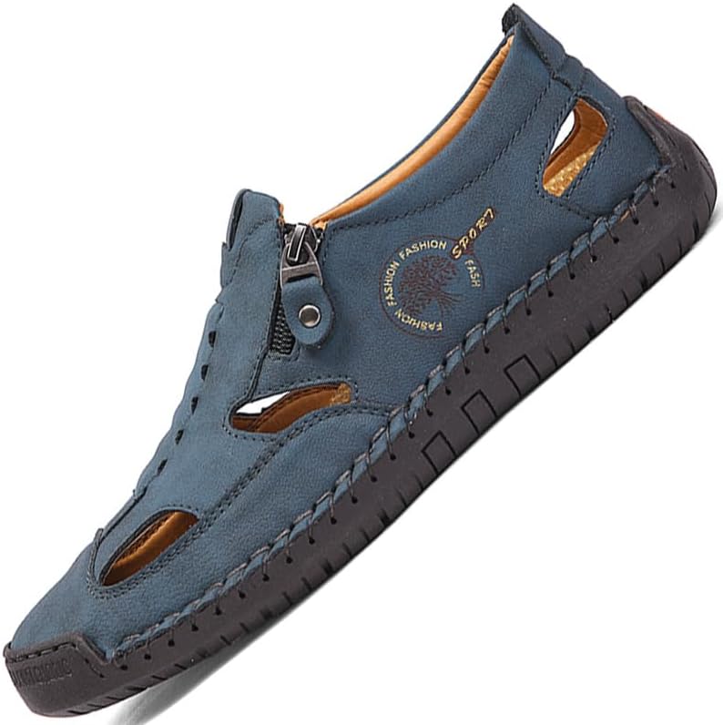 

Сандалии LZDZN для мужчин, кожаные, закрытый носок, белые, коричневые, черные, синие, классические размеры, летние шлепанцы, пляжная обувь