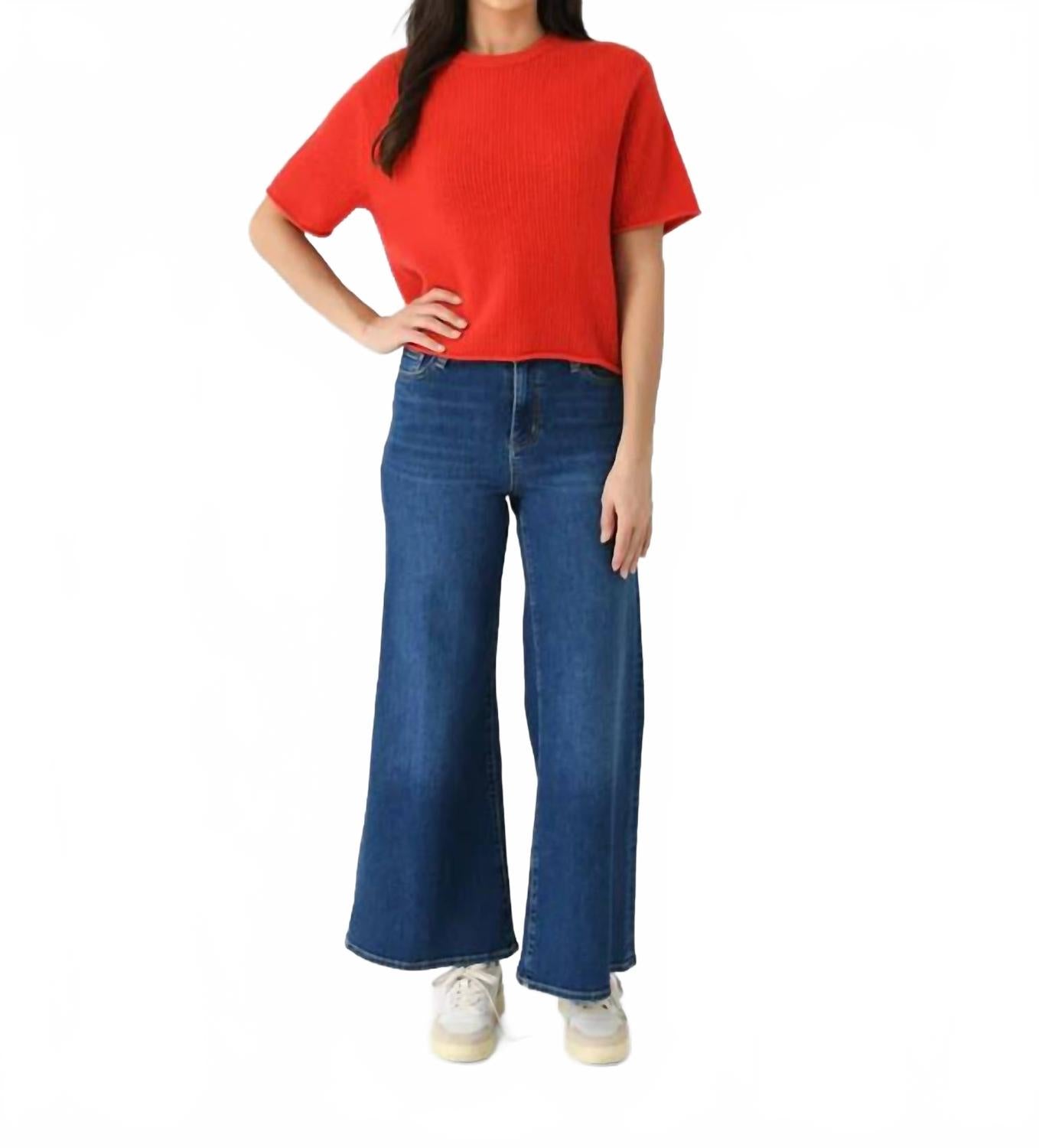 

Футболка из кашемировой вафельной сетки цвета французский красный White + Warren, French Red