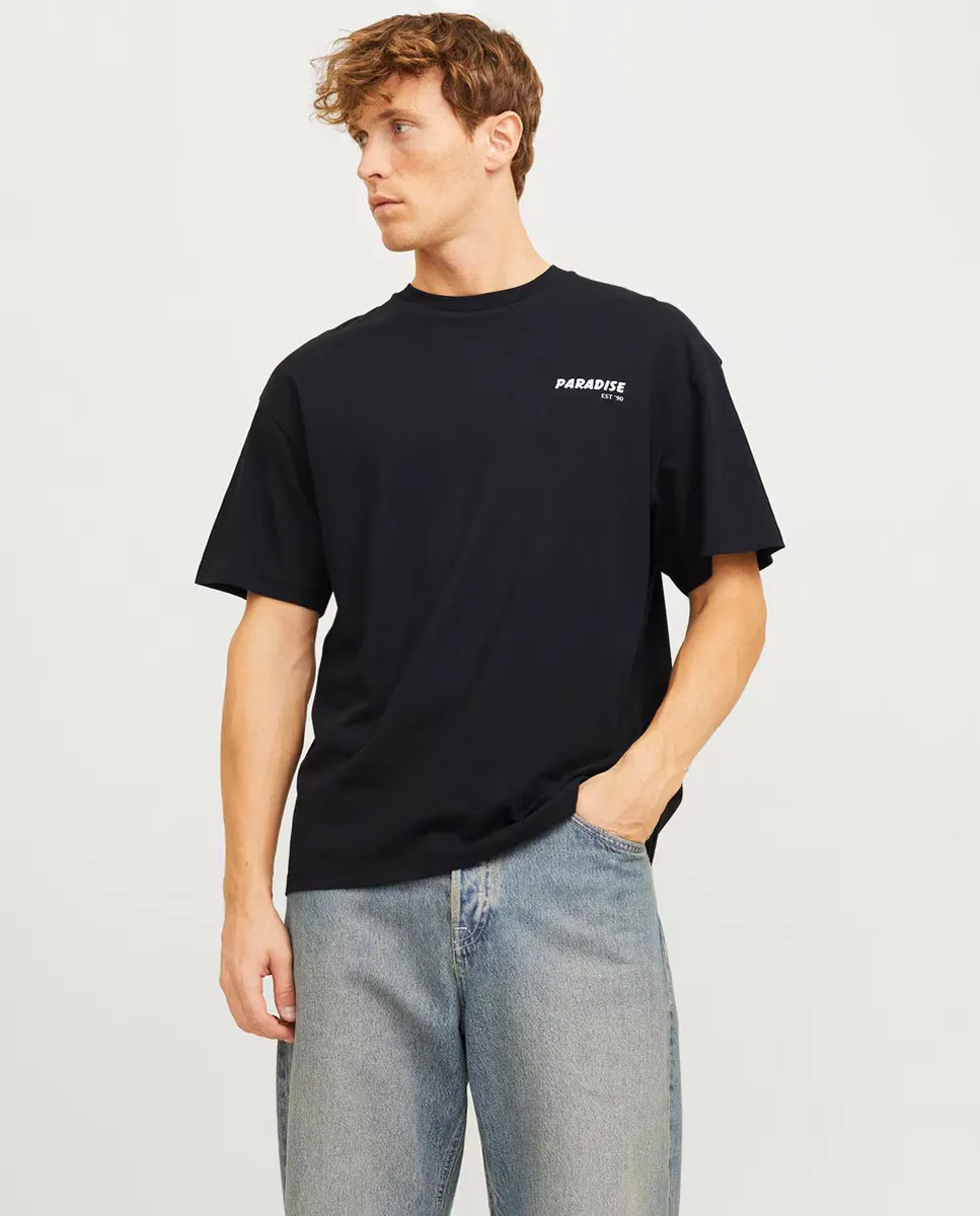 

Мужская футболка с коротким рукавом и боковой трафаретной печатью Jack & Jones, черный