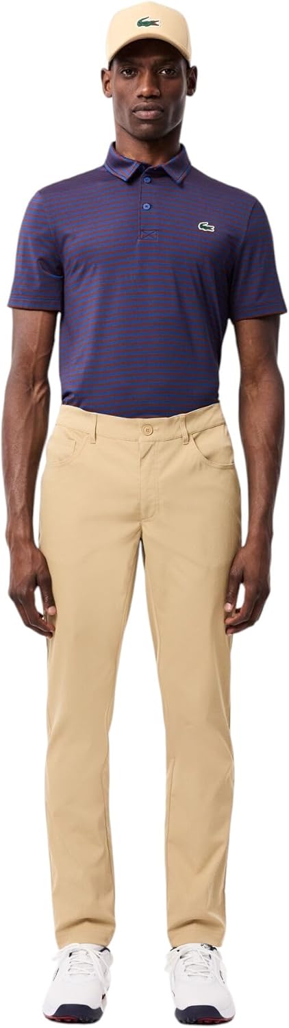 Lacoste мужская спортивная поло Regular Fit с защитой от ультрафиолета для гольфа, Globe/Expresso Striped — фото 4