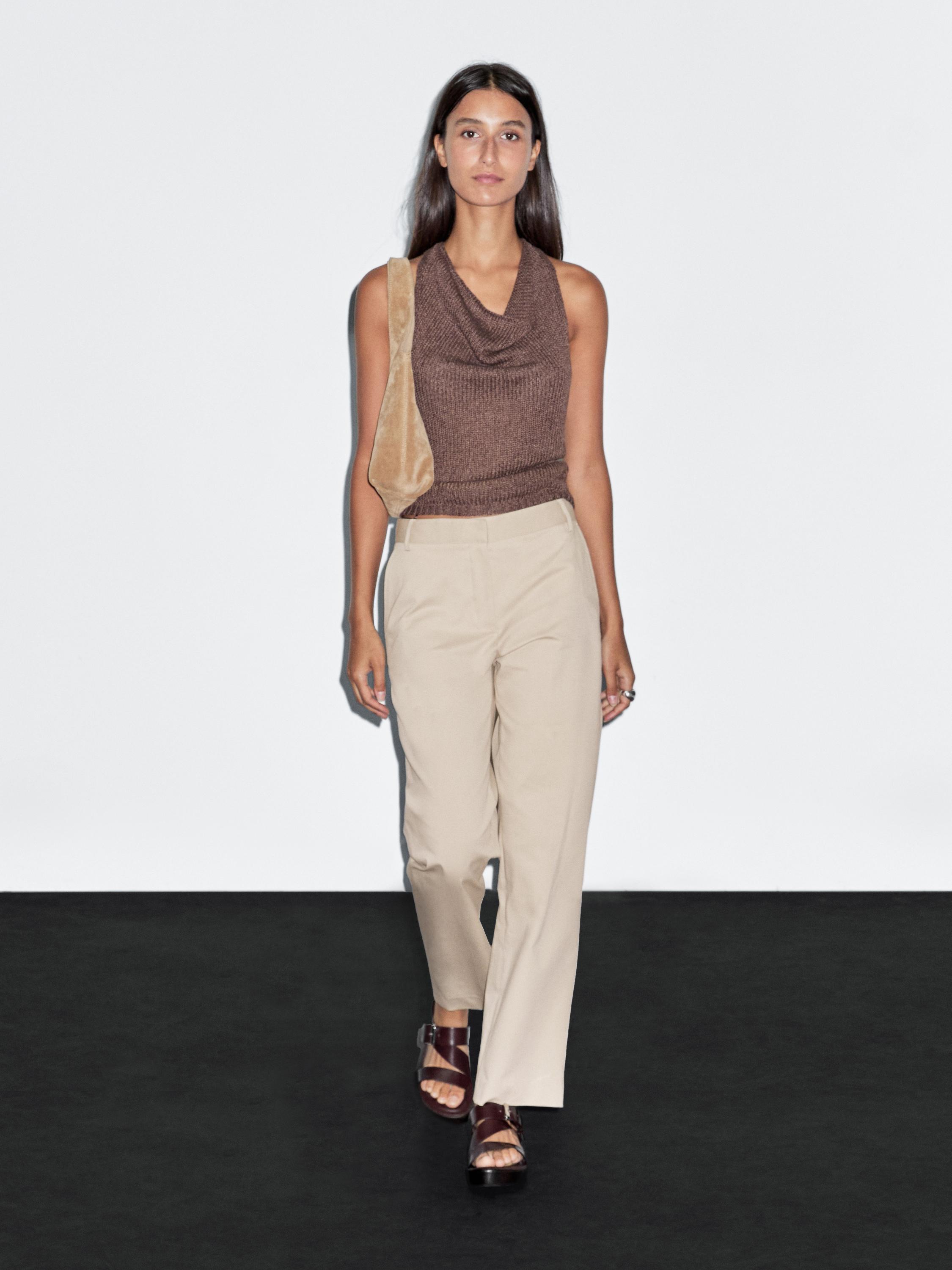 

Прямые брюки из хлопковой смеси Massimo Dutti, бежевый