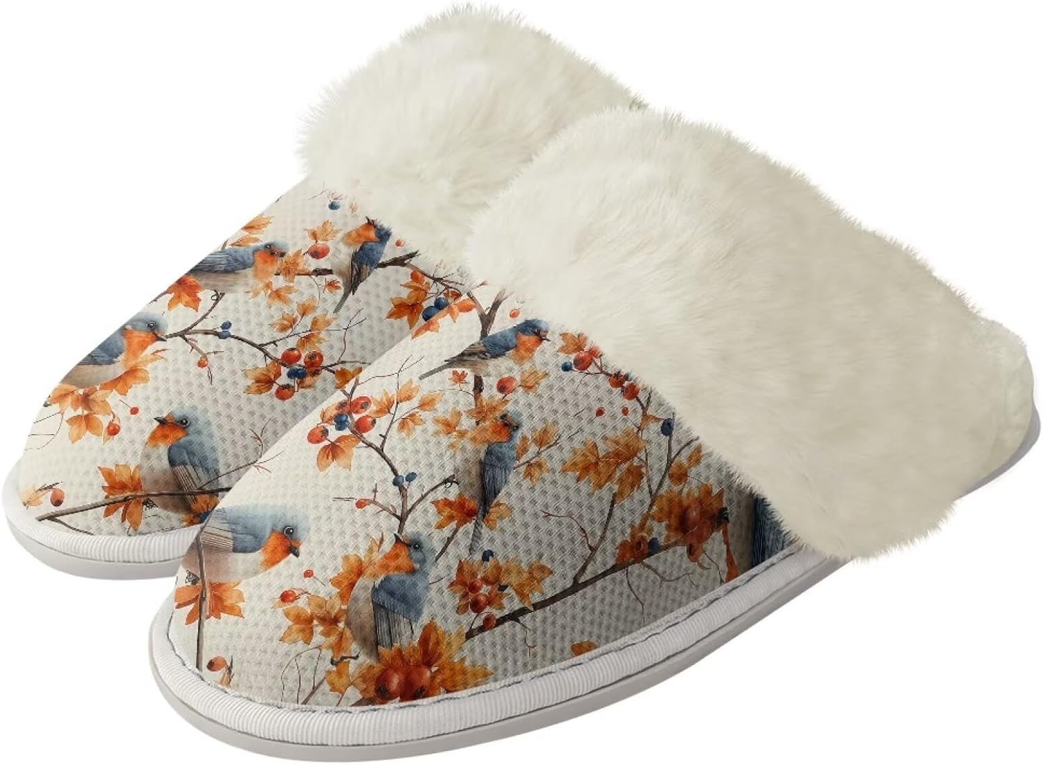 

Мягкие домашние тапочки для мужчин и женщин, зимние теплые хлопковые домашние тапочки, бесшумные, моющиеся, с нескользящей резиновой подошвой Watdotory, Birds Leaves
