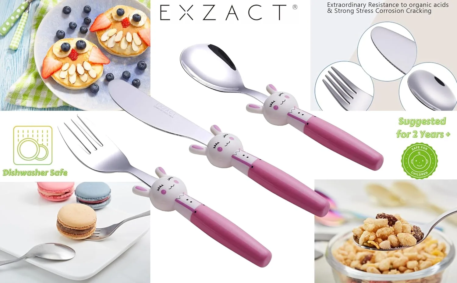 Exzact 6-предметный детский набор столовых приборов, нержавеющая сталь, 2 вилки, 2 безопасных ножа, 2 ложки — фото 4