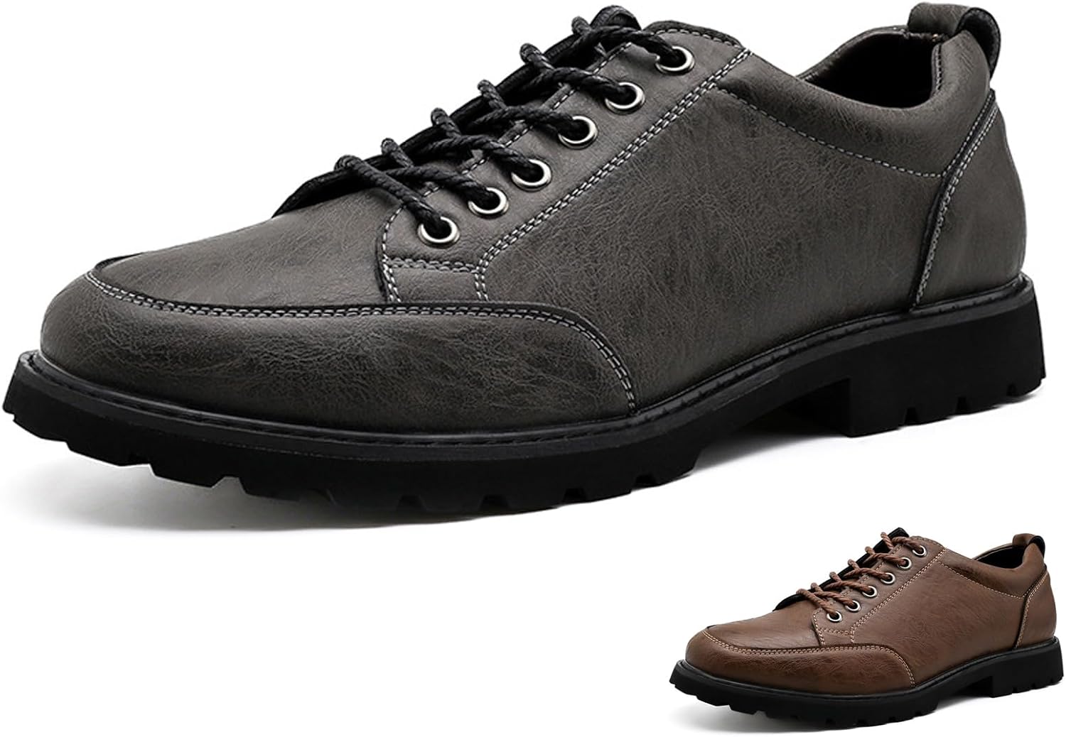 

Мужские кожаные кроссовки с круглым носком, классический блок каблук, модные кроссовки, ретро, удобные шнуровки, мягкая подошва, повседневная езда, офисные деловые туфли Nsneond, серый