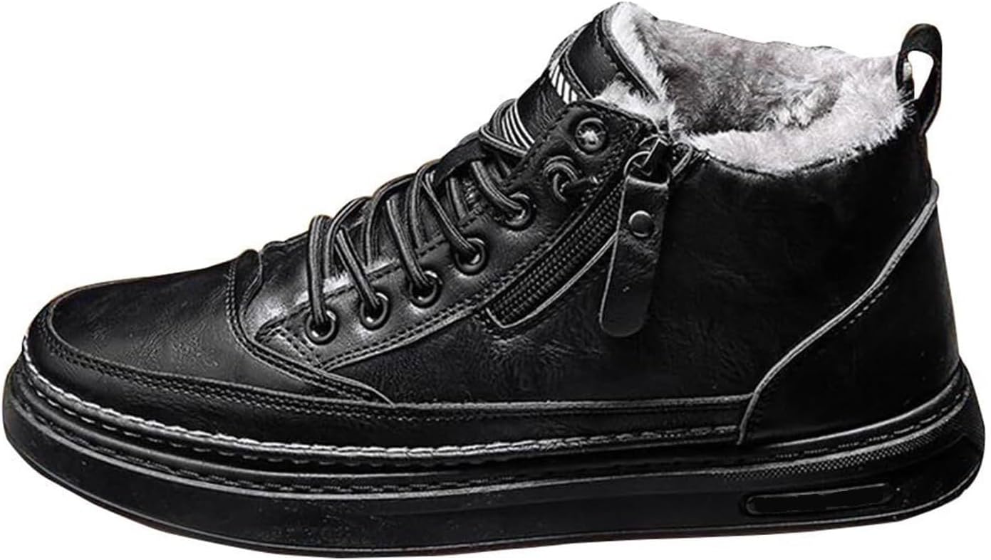 

Мужские зимние ботинки на снег с меховой подкладкой, водонепроницаемые кожаные ботинки, с боковой молнией, теплые ботинки для мужчин Generic, черный