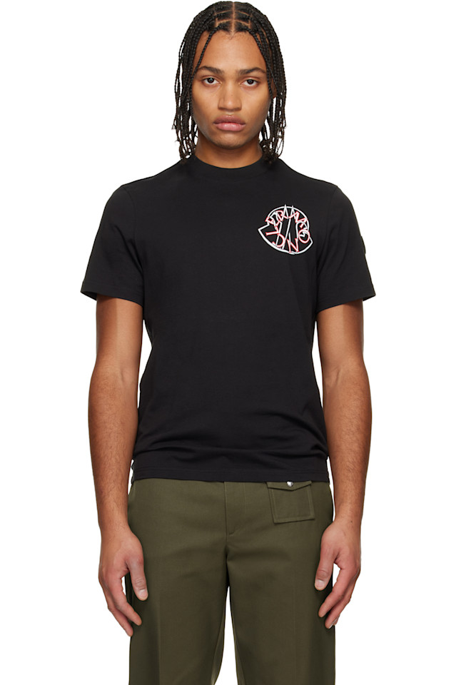 

Хлопковая футболка с перекрывающимся логотипом Moncler, черный