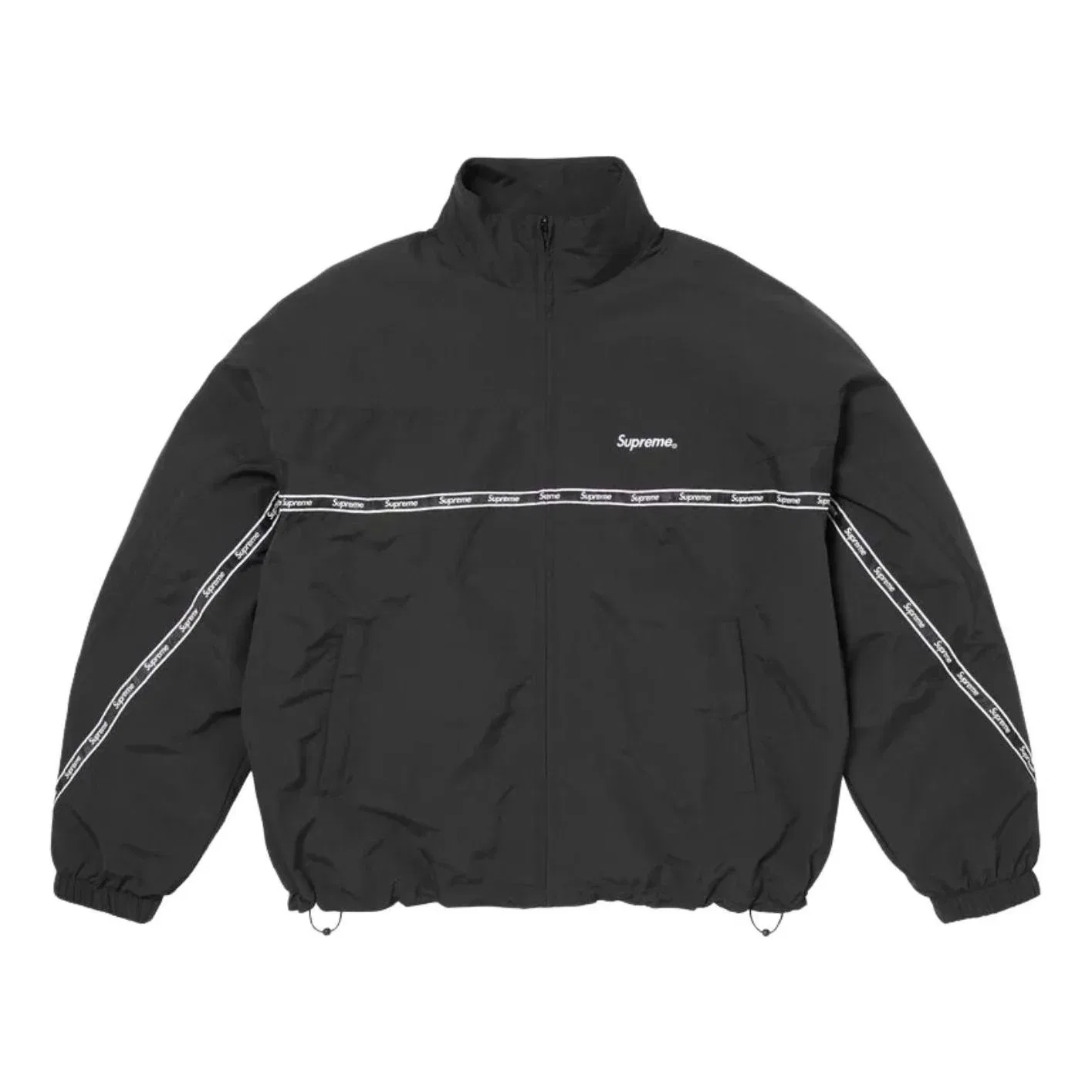 Спортивная куртка Supreme SS26 с логотипом и лентой, черная, SUP-SS26-263-BLK
