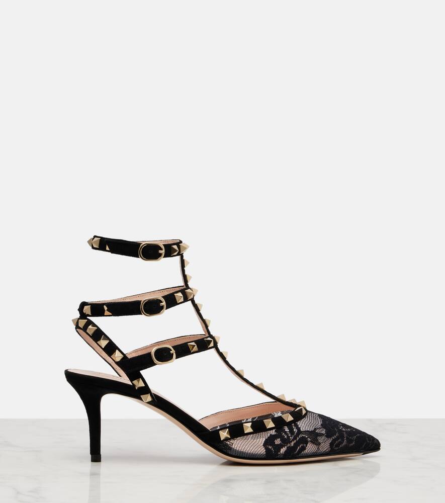 Туфли-лодочки Rockstud из замши с кружевными вставками Valentino Garavani, Nero — фото 4