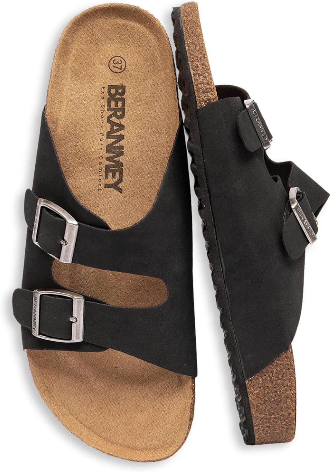

Сандалии BERANMEY унисекс для женщин и мужчин - летние пляжные сандалии с пробковой стелькой и регулируемой пряжкой, обувь с поддержкой свода стопы на отдых/курорт/домашнее и уличное использование, черный