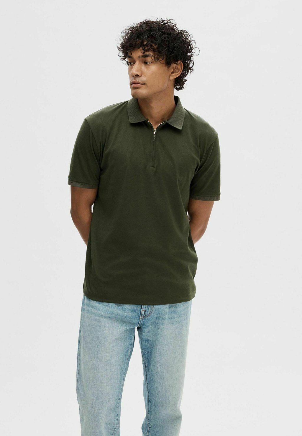 

Поло SLHFAVE ZIP Selected Homme, темно-зеленый