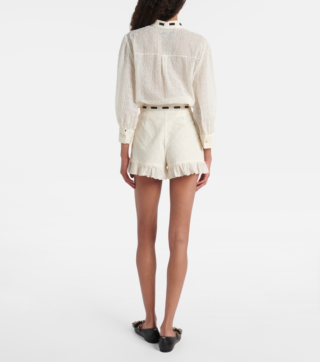 Хлопковые шорты с цветочным принтом и оборками Valentino, Avorio — фото 3