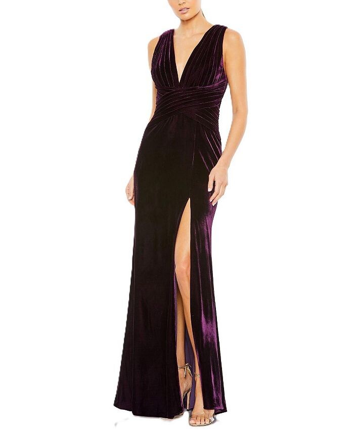 

Mac Duggal Бархатное трикотажное платье без рукавов со складками, фиолетовый