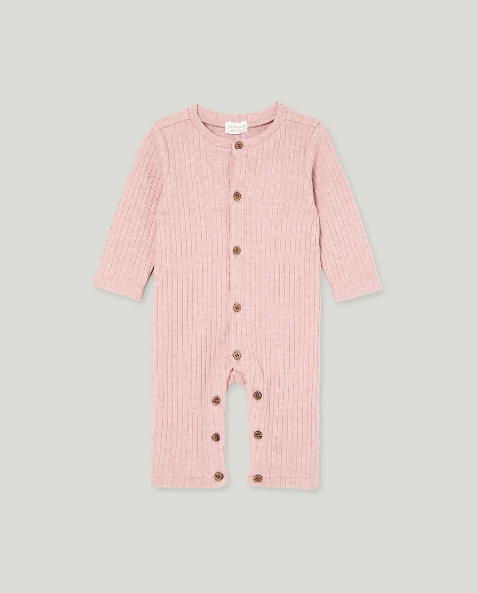 

Длинный комбинезон с коротким рукавом для девочки из гладкой ткани Cotton Juice, бледно-розовый