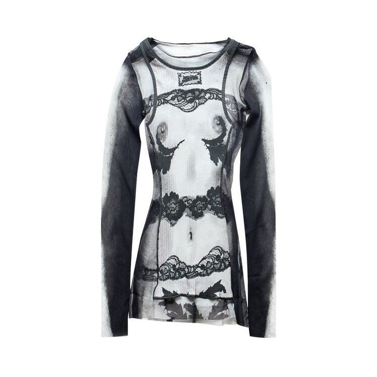 

Топ Jean Paul Gaultier Body Lace Mariniere Printed Mesh Top Black, черный