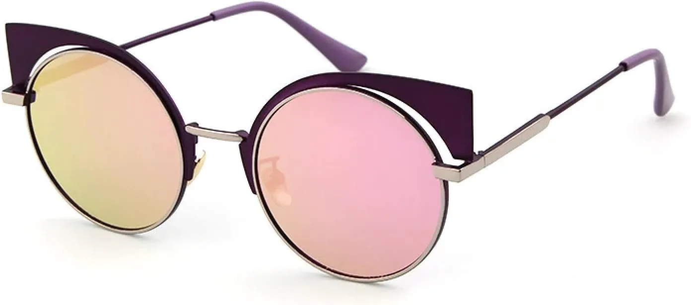 

Ретро металлические солнцезащитные очки «кошачий глаз» для женщин, увеличенная оправа, зеркальные линзы с радужным эффектом. Солнцезащитные очки WNCKSQ, C6 Purple