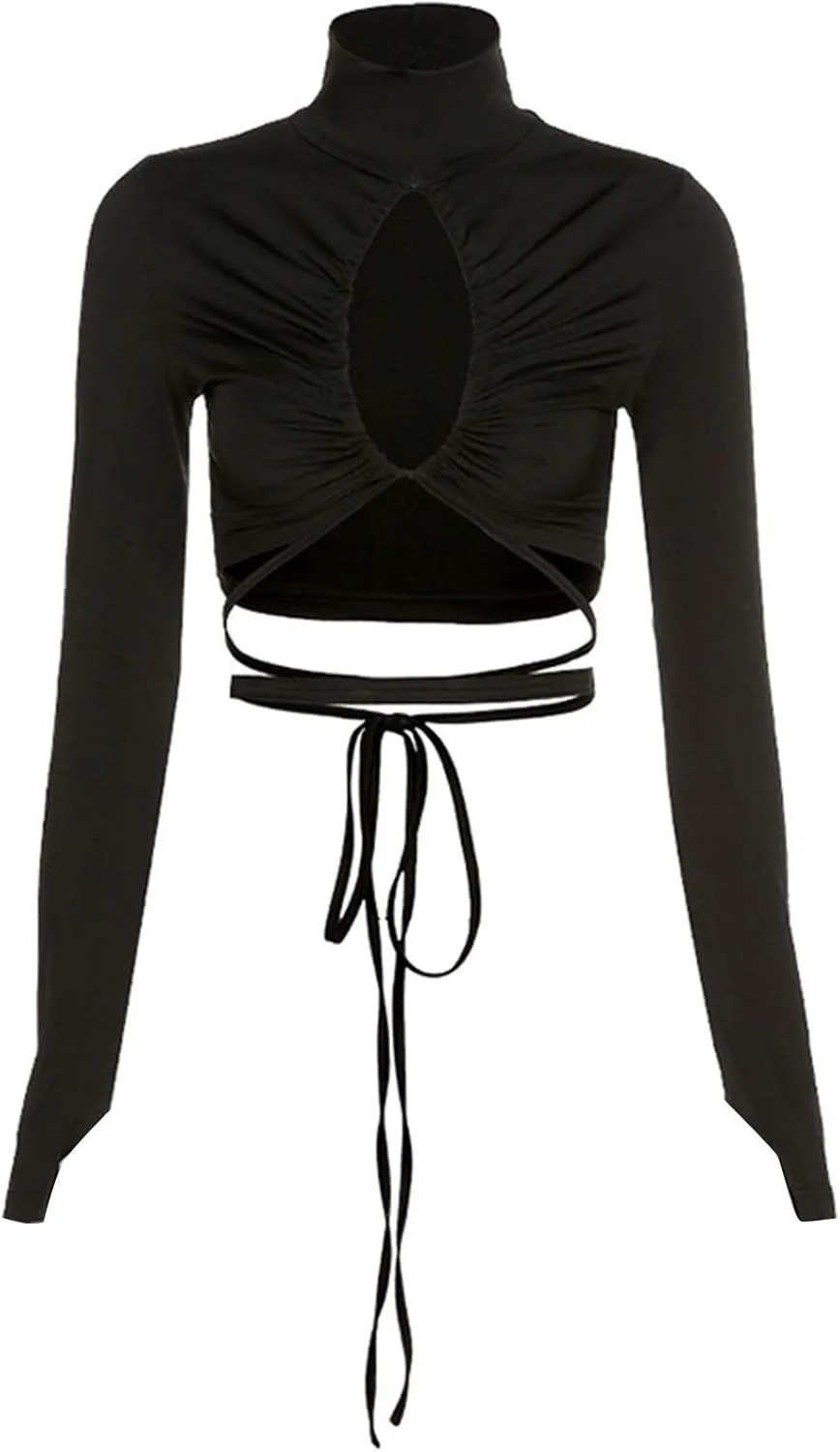 

CHICTRY женский топ с высоким воротом, длинным рукавом и вырезом спереди