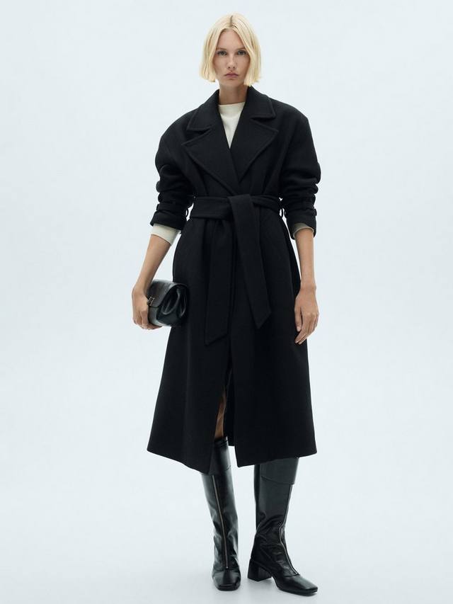 

Длинное пальто из смеси шерсти травиата Mango, черный