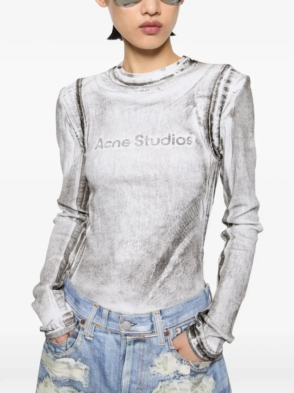 Лонгслив с логотипом Acne Studios, белый — фото 4