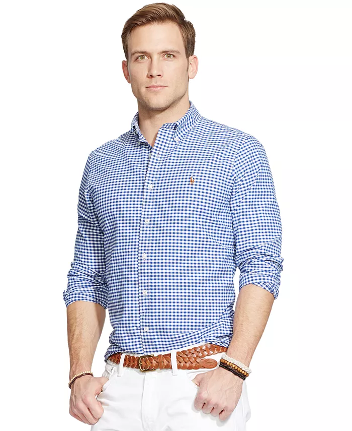 

Мужская классическая оксфордская рубашка с длинным рукавом Polo Ralph Lauren, синий