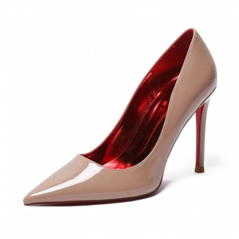 Женские туфли на тонком каблуке и высоком каблуке CVOJOO, Nude With Red Sole