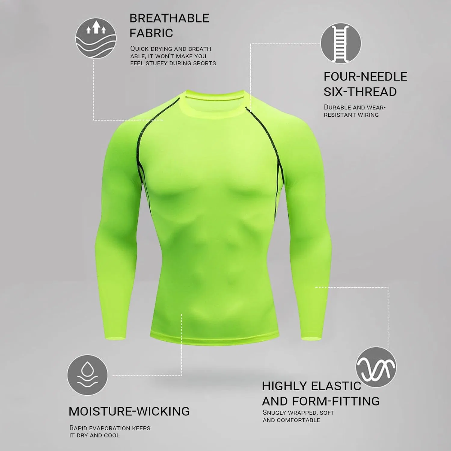 Мужская компрессионная футболка с длинным рукавом, Athletic Workout, Green — фото 4