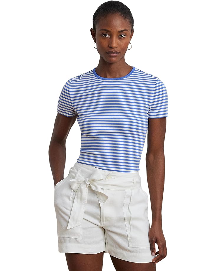 

Футболка Lauren Ralph Lauren Striped Stretch Cotton Crewneck Tee, цвет Soft Lazuli/Mascarpone Cream