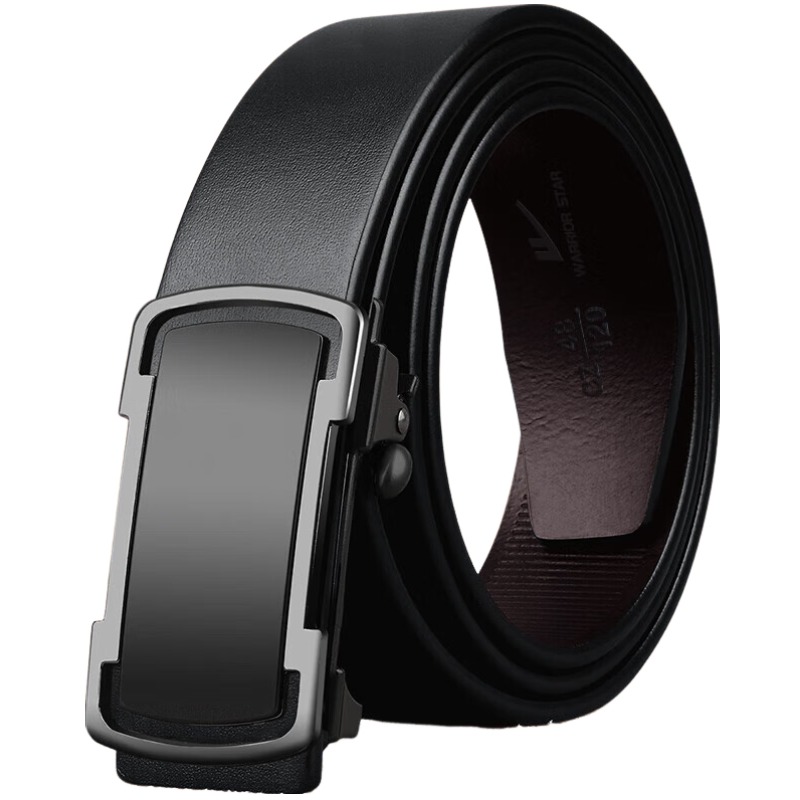 

WARRIOR Automatic Buckle No-Button Cow Leather Business Fashion Trend Leather Belt Men's, Black