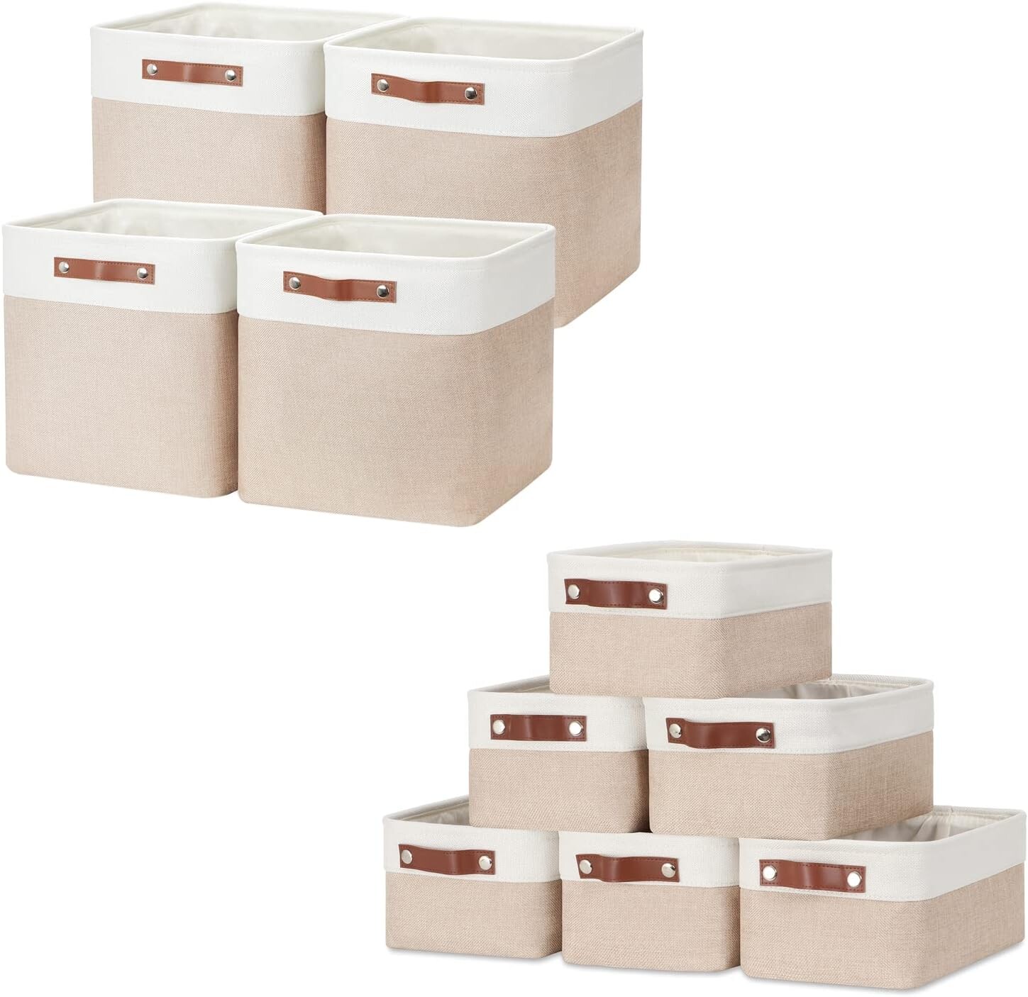 

Складные корзины DULLEMELO: 4 кубических корзины 12 x 12 x 12 дюймов + 6 маленьких корзин 11,8 x 7,9 x 5,1 дюйма (белый и хаки), Khaki