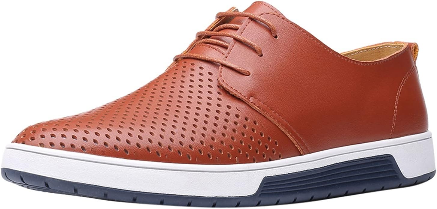 

Мужские летние дышащие удобные деловые туфли на шнуровке, ажурные, из цельной кожи, для работы в ресторане (красные, размер 12.5) Csgrfagr