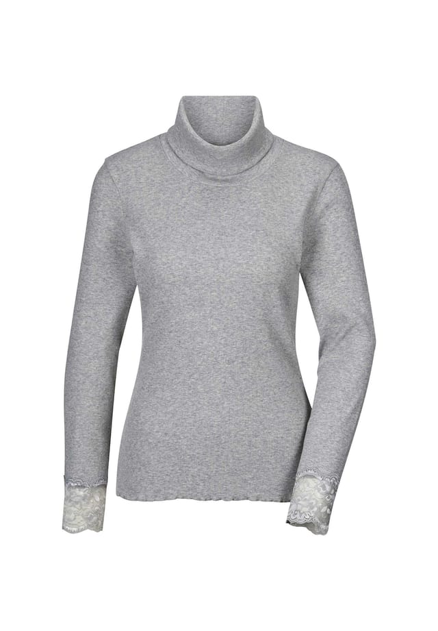 

Рубашка с высоким воротом и кружевом Madeleine, серый