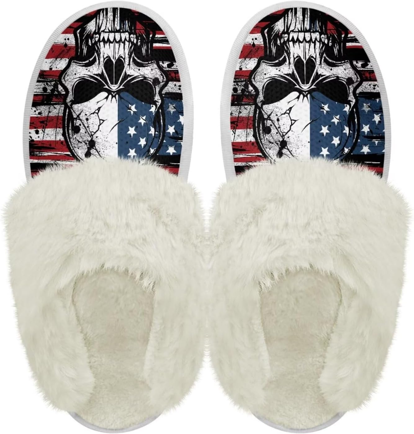 

Тапочки chaqlin Fuzzy из плюша для женщин и мужчин, мягкие, комфортные, легкие, из фланели с меховой отделкой, с нескользящей водонепроницаемой подошвой для дома и улицы, Usa Flag Skull
