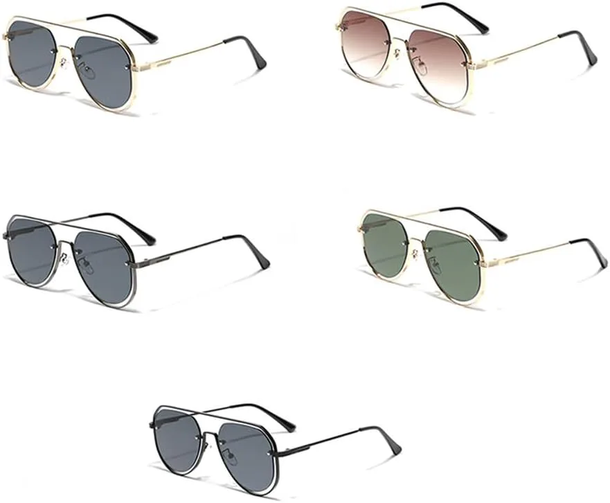 

Мужские солнцезащитные очки с полыми металлическими вставками и заклепками, винтажные женские солнцезащитные очки в большой оправе VFDHN, Gold With Green